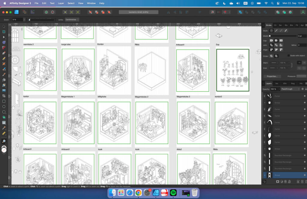 Screenshot of Some of the coloring book pages in Affinity program